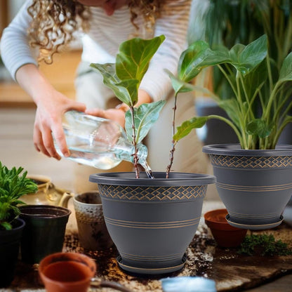 4 Pack 12 Inch Large Plant Pots, Plastic Flower Pot for Indoor & Outdoor with Drainage Holes &