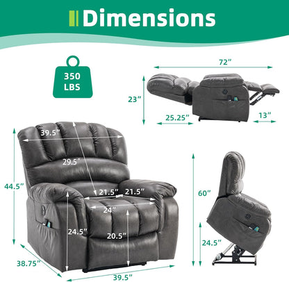 VIVIJASON Large Dual OKIN Motor Lay Flat Sleeper Lift Recliner Chair with Heat & Massage for