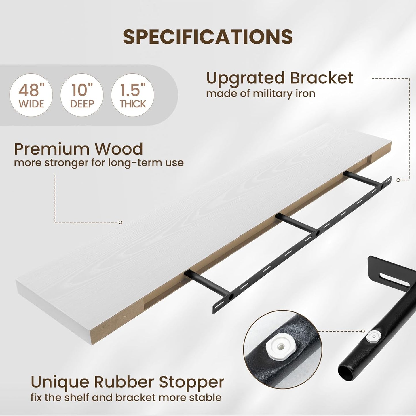 Fun Memories 10 Inch Deep Shelves, Floating Shelves for Wall 48 Inches Long, Wood Floating Shelves