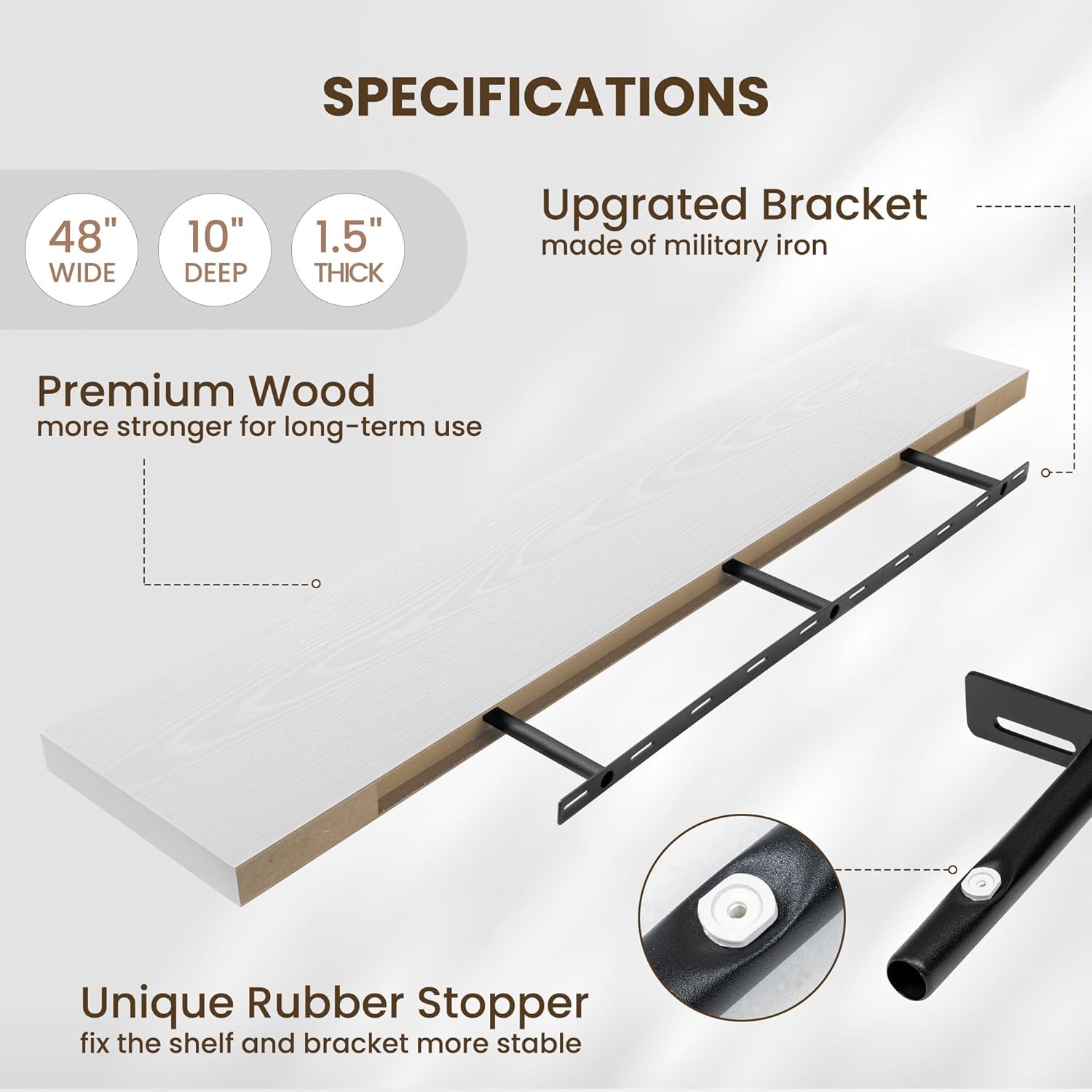 Fun Memories 10 Inch Deep Shelves, Floating Shelves for Wall 48 Inches Long, Wood Floating Shelves
