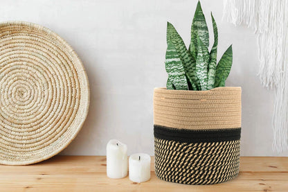 Woven Cotton Rope Plant Basket for 11" Flower Pot Floor Indoor Planters,Storage Organizer Basket