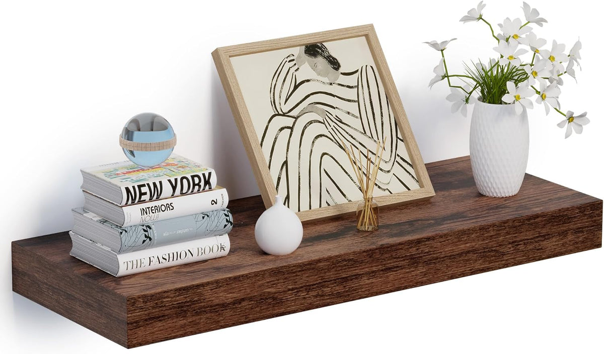 Heimlove 24 x 12 Inch Deep Floating Shelves Wall Mounted with Invisible Brackets,Storage Hanging