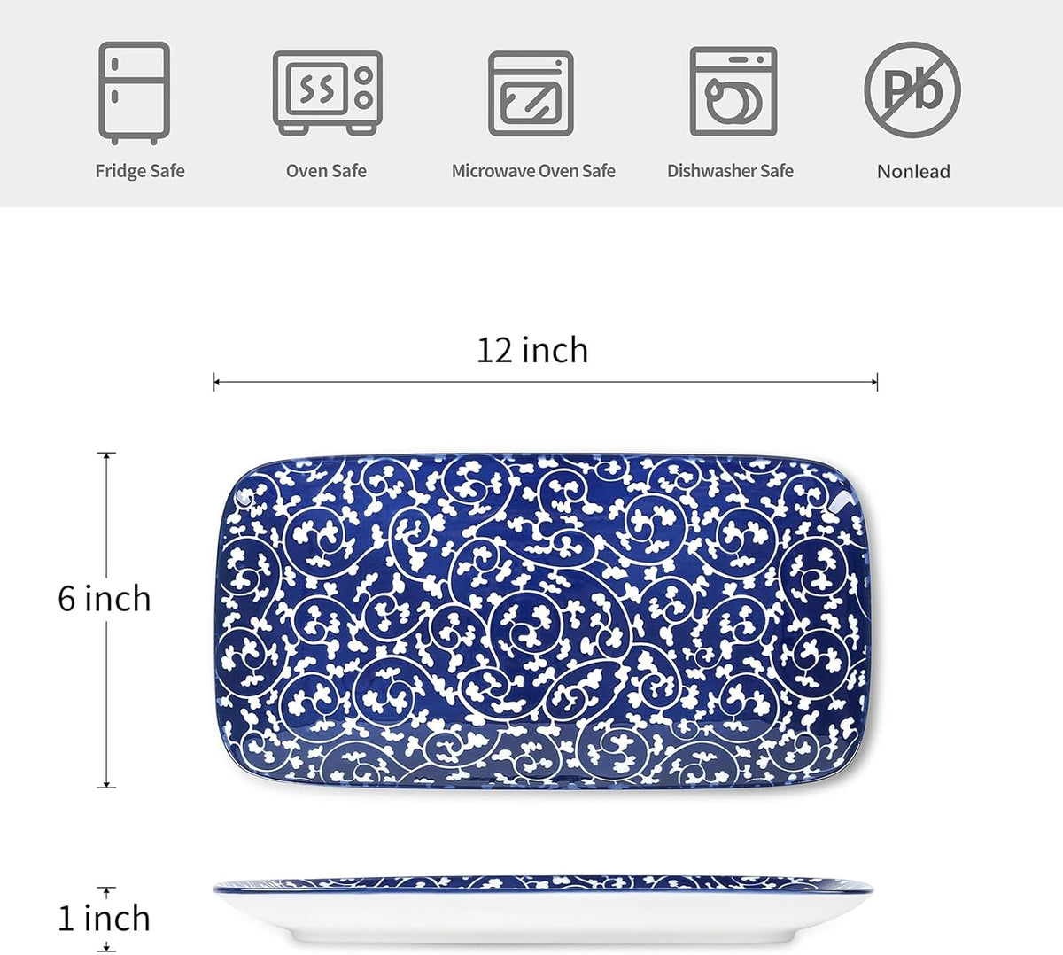 Selamica Ceramic Serving Platters, 12 Inch Serving Trays for Party Entertaining, Large Rectangular