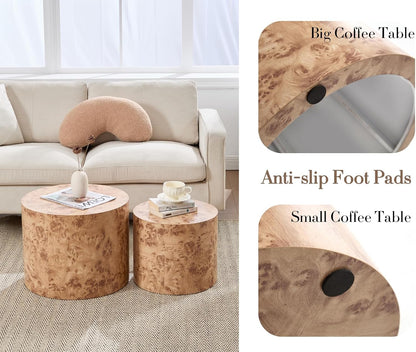 EALSON Nesting Coffee Tables Set of 2 Farmhouse Small Round End Tables Modern Wood Circle Side
