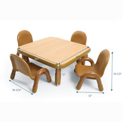 Children’s Factory Baseline Toddler Square Table and Chairs Set, Natural Wood – Includes One 30”