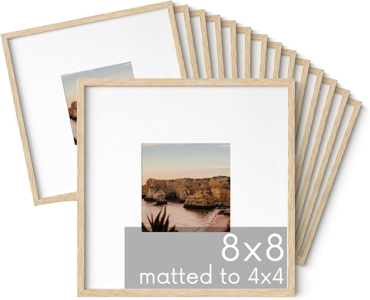 HAUS AND HUES Square Picture Frames 8 x 8 Set of 15 - Photo Gallery Wall Frame Set, Oak Wood, 8x8