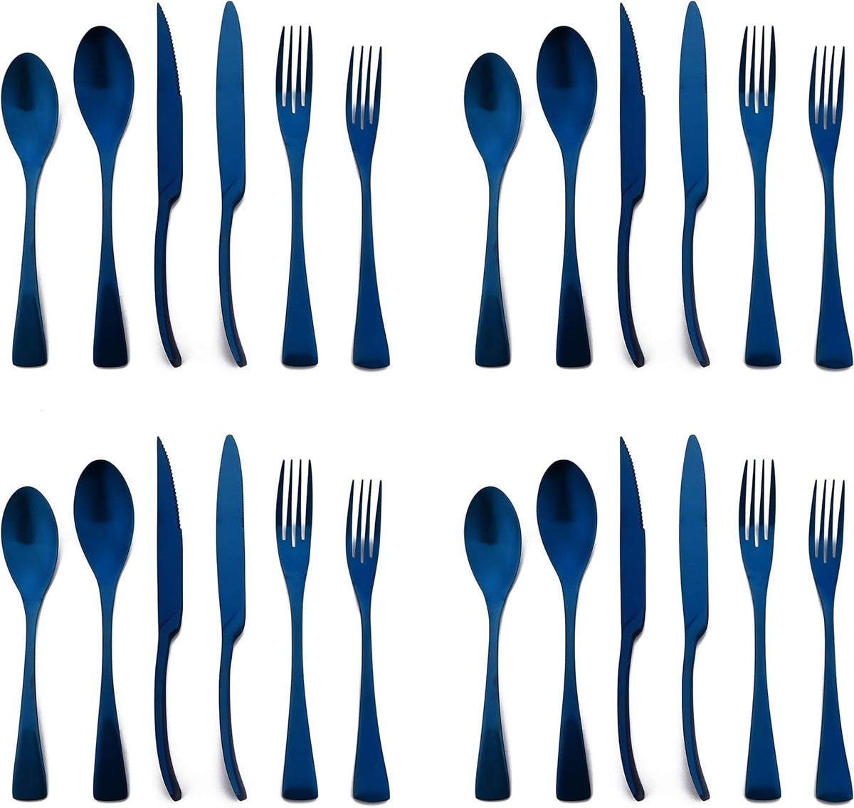 Luxury 18/10 Stainless Steel Matte Blue Cutlery Flatware Set - Utensil Set Steak Spoons and Forks