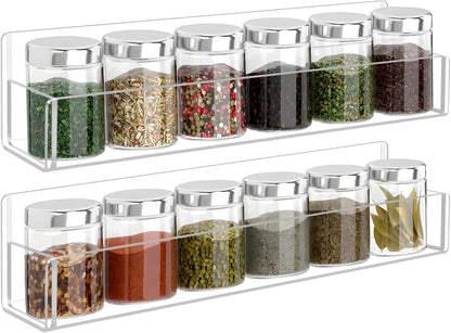 Acrylic Spice Rack Wall Mount-12 Inch, Clear Spice Shelf Storage Holder, 2 Pack Hanging Seasoning