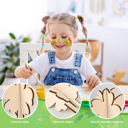 COCHIE DIY 3D Flower Spring Wood Crafts to Paint for Kids Adults, Paintable Unfinished Wooden
