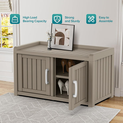 ROJIK Shoe Cabinet Waterproof UV-Resistant,Storage Bench Indoor Outdoor with Adjustable Shelves,for