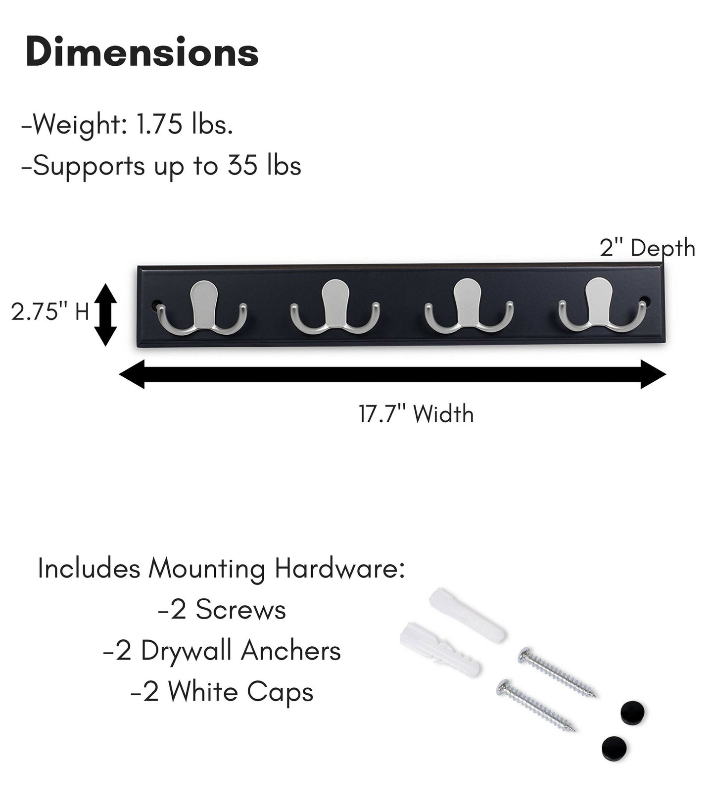BIRDROCK HOME Dual Hook Coat Rack | 4 Dual Hooks | Wall Mounted Hat Key Rack Rail | Satin Nickel
