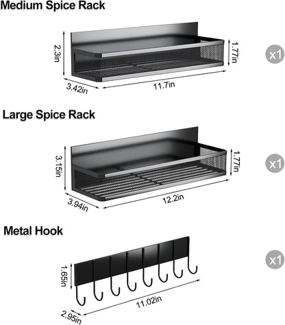 Magnetic Spice Rack for Refrigerator, 3 Pack Magnetic Shelf, Moveable Fridge Organizer with 8-Hook