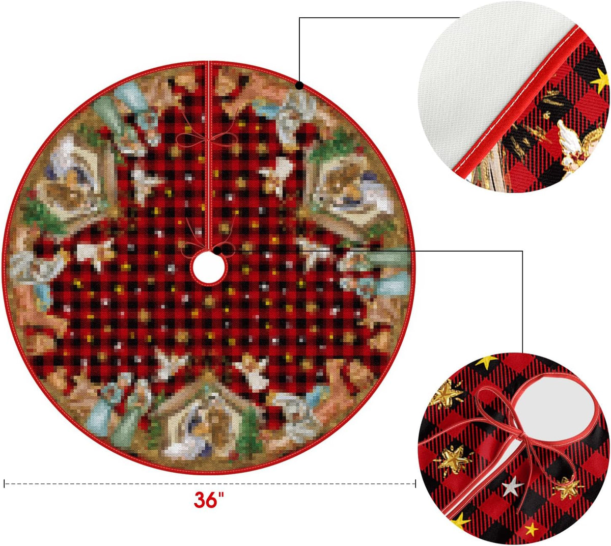 AVOIN colorlife Buffalo Plaid Christmas Tree Skirt 36 Inch, Winter Holiday Tree Decoration
