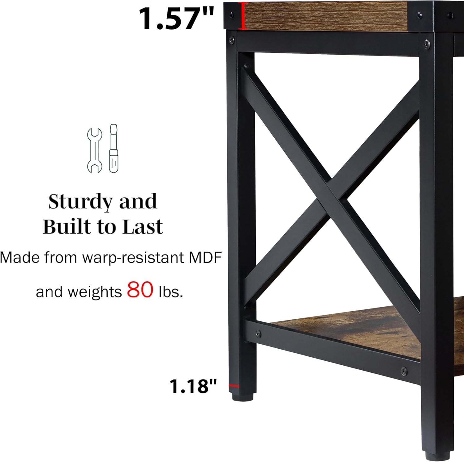 End Table Large Side Table for Living Room, Rustic Farmhouse End Tables with 2-Tier Storage, Square