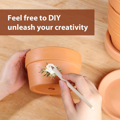 INGOFIN 5 Inch Terracotta Shallow Pots Set with Saucer - Ceramic Clay Pots with Drainage Hole
