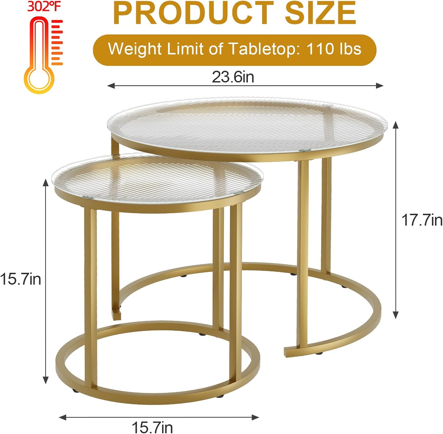 aboxoo Nesting Coffee Table Set of 2, Small Round Glass Nesting Tables for Living Room Bedroom