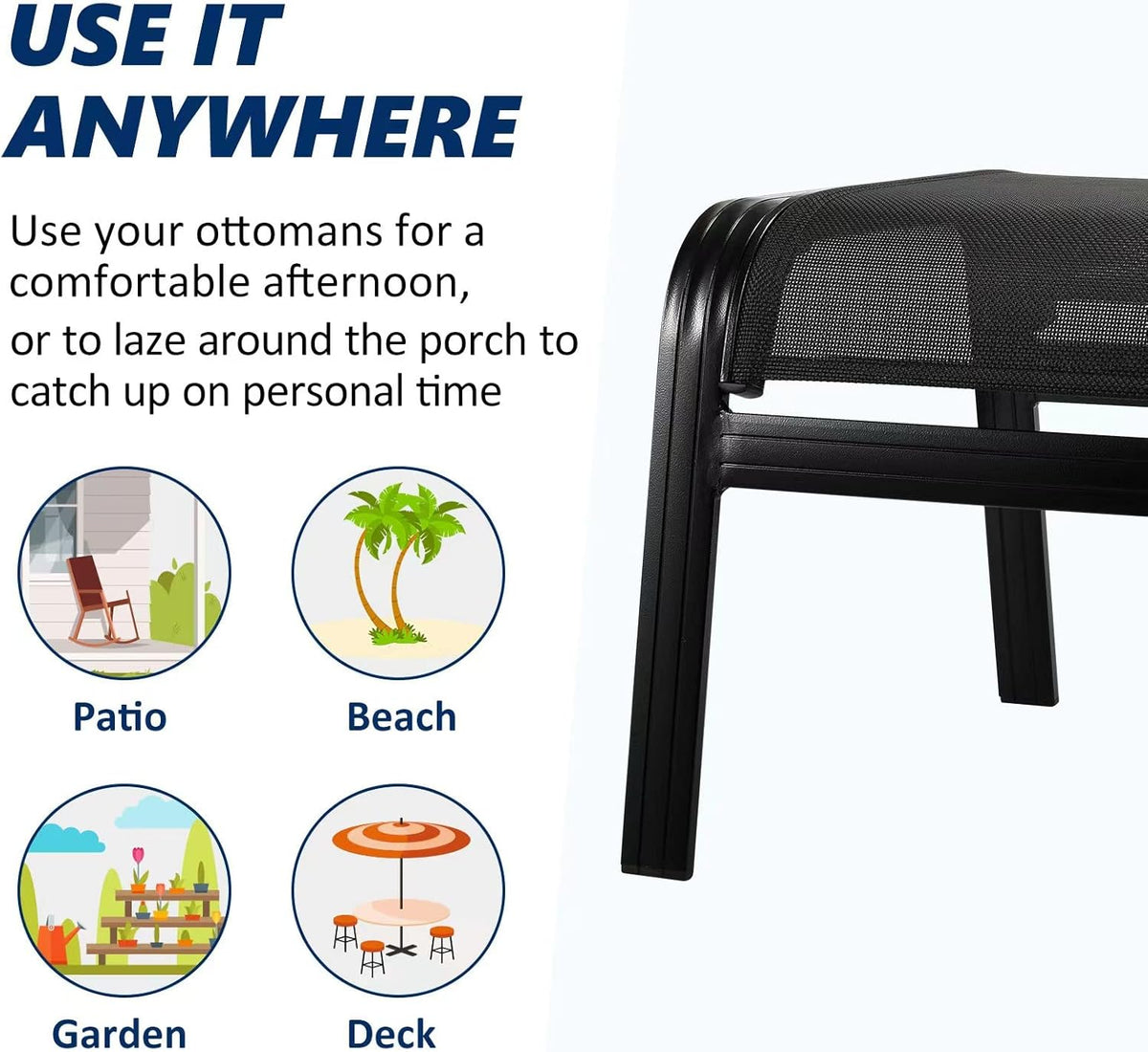 Patio Outdoor Ottoman Assembled Aluminum Footstools Small Seat Side Table Footrest for Balcony