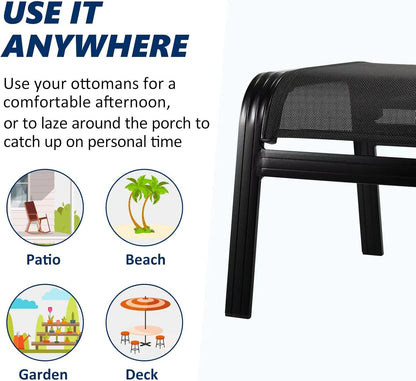 Patio Outdoor Ottoman Assembled Aluminum Footstools Small Seat Side Table Footrest for Balcony
