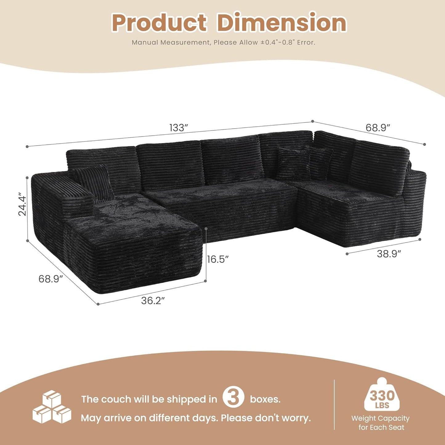 HOOOWOOO Cloud Sectional Couches for Living Room,Modular Sectional Sofa No Assembly,133X70 Inch
