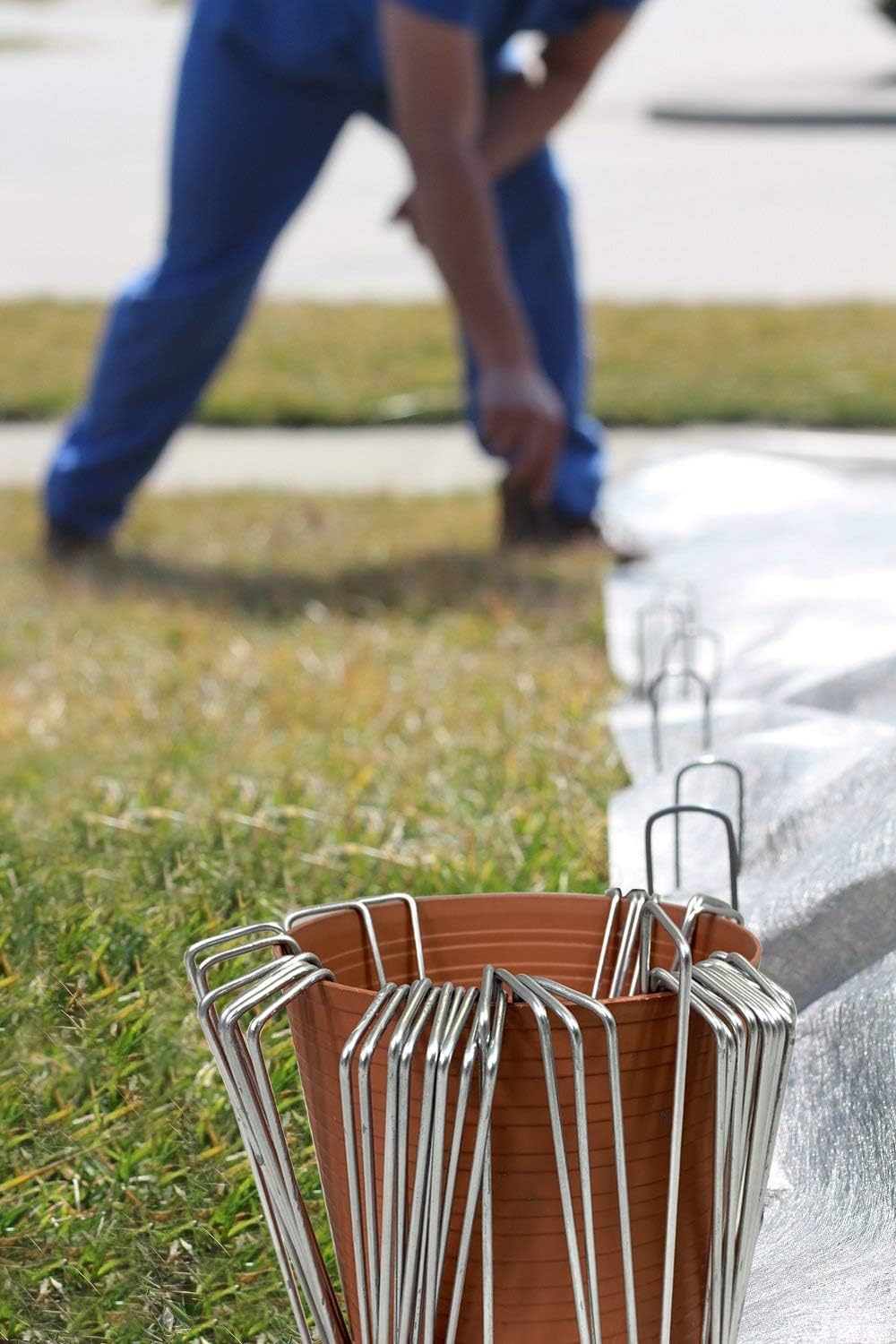 Ashman Galvanized Garden Stakes Landscape Staples and Fence Stake (500 Garden Staples - Heavy Duty