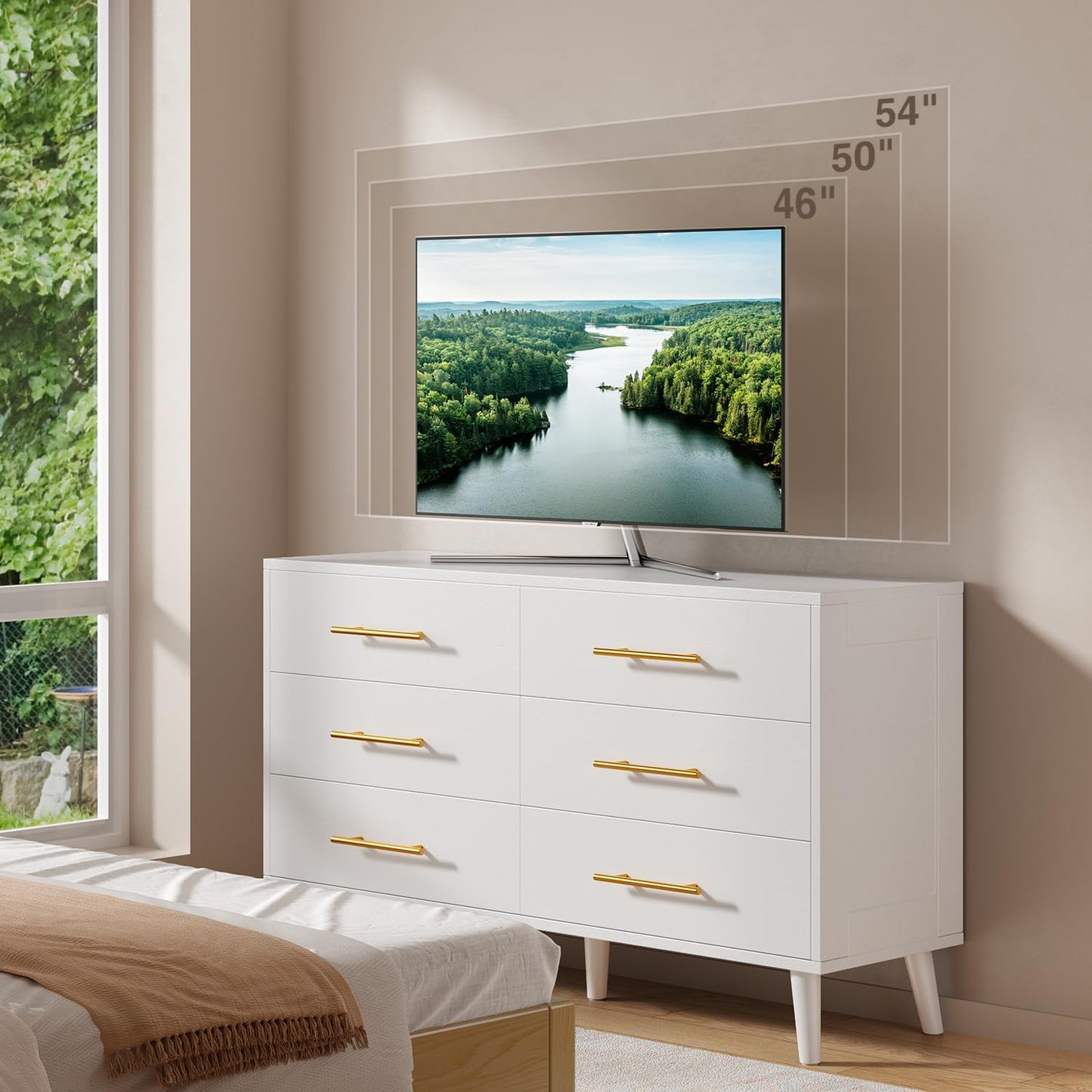 Aiho 6 Drawer Dresser for Bedroom, Chest of Drawers with Metal Handles, Wood Storage Modern Dresser