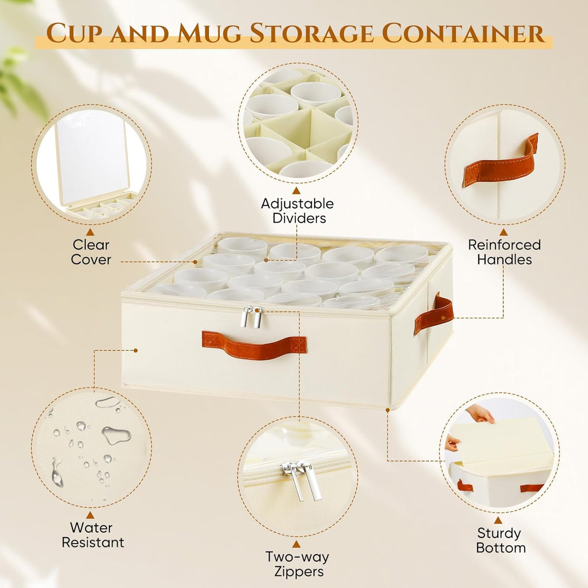 2 Pack Cup and Mug Storage Box with Dividers and Hard Shell, Stackable Coffee Cup Storage Organizer