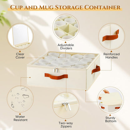 2 Pack Cup and Mug Storage Box with Dividers and Hard Shell, Stackable Coffee Cup Storage Organizer