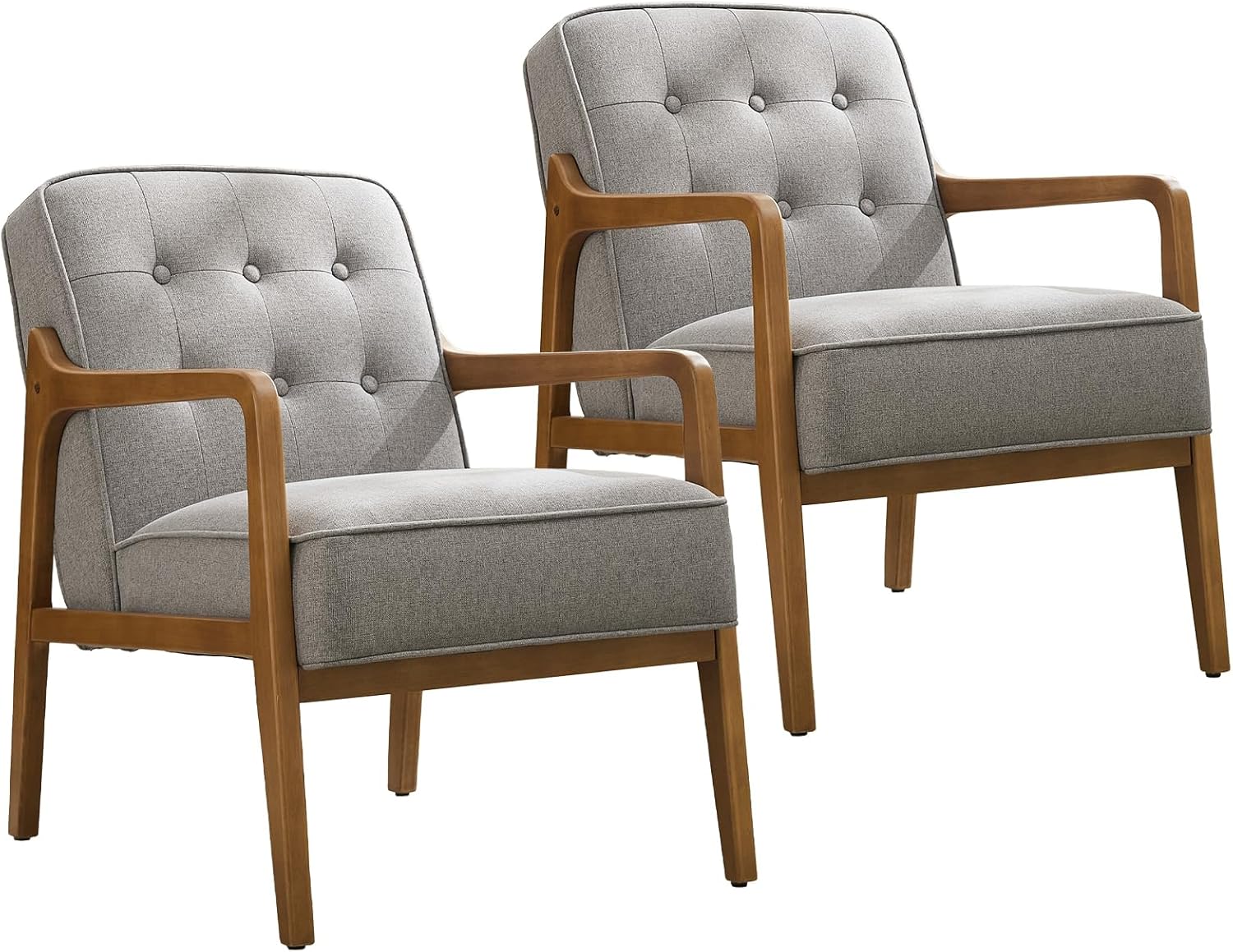 Linen Accent Chair Set of 2, Mid Century Modern Chair for Living Room, Upholstered Comfy Lounge