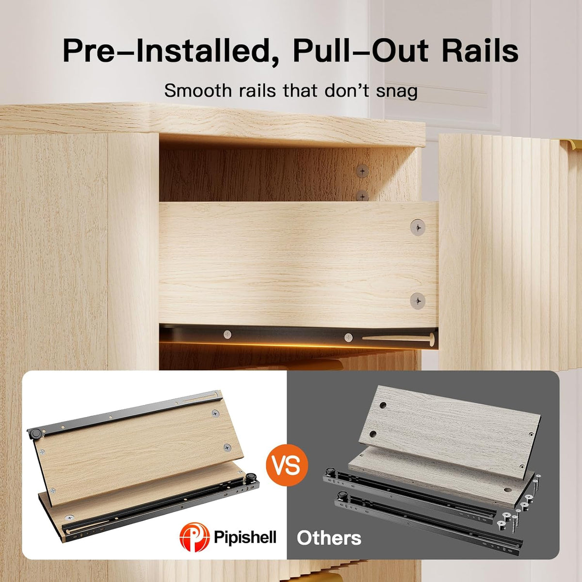 Pipishell Dresser for Bedroom, Fluted 5 Drawers Dresser, 40" Tall Modern Chest of Drawer with Round