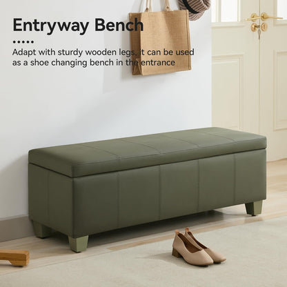 51" Faux Leather Storage Ottoman, Stitch Tufted Rectangle Upholstered End of Bed Storage Bench