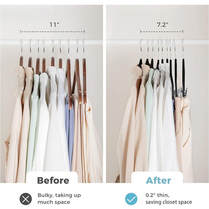 VECELO 20 Pack Velvet Clothes Hangers with Adjustable Clips,Heavy-Duty Non Slip & Space-Saving with
