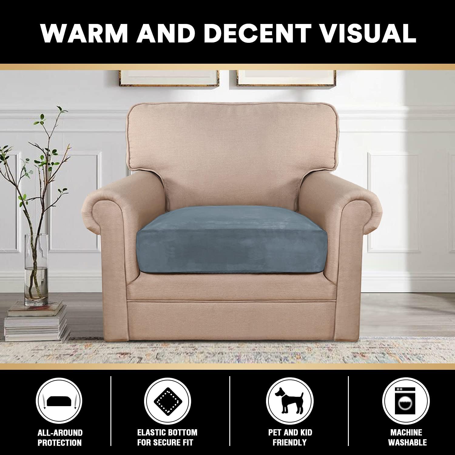 PrinceDeco Stretch Velvet Couch Cushion Cover,Soft Cushion Slipcover for Chair Cushion Fitted Sofa