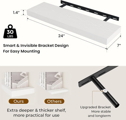 24 inch Floating Shelves Long Floating Shelves for Wall Large Wall Mounted Shelves with Invisible