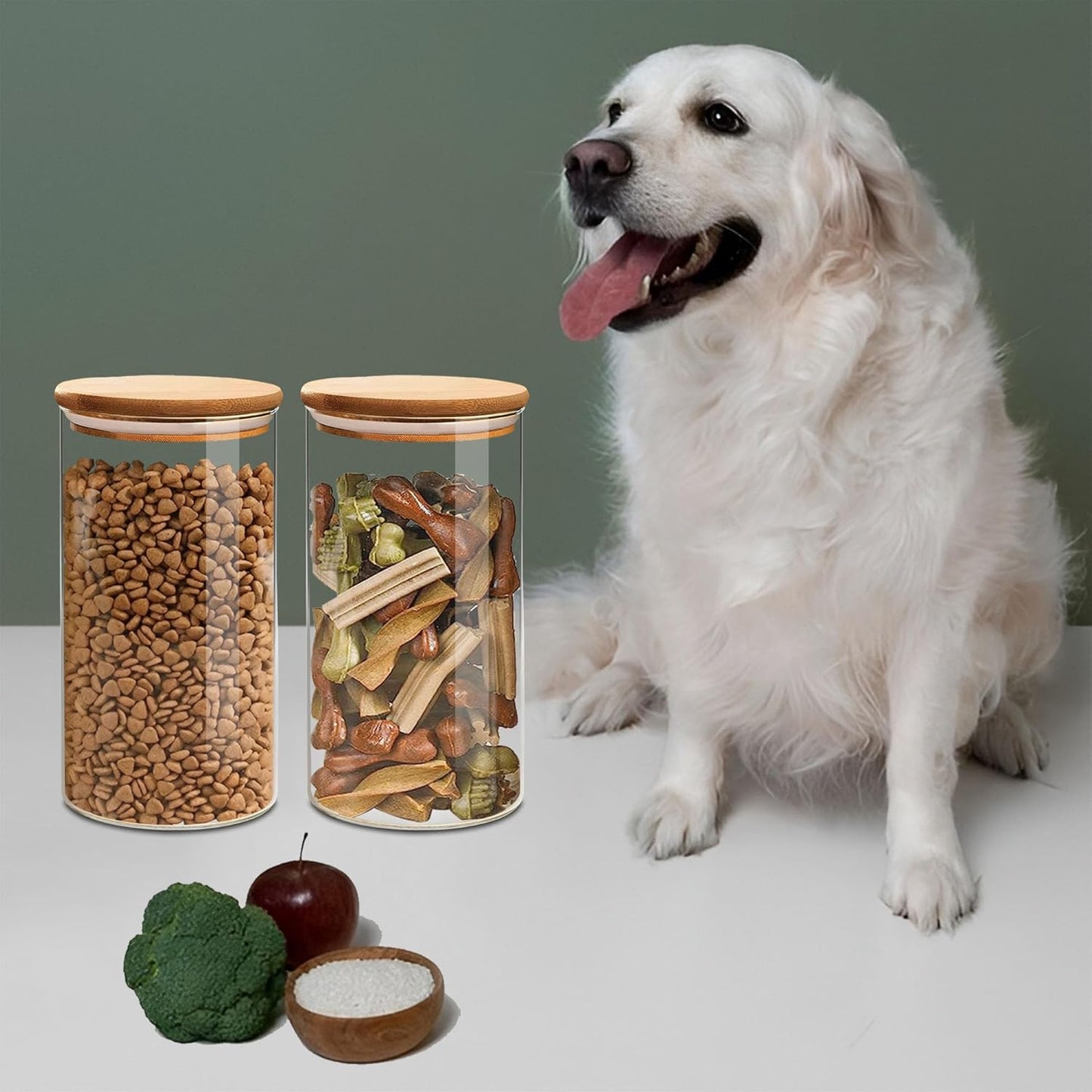 Round Glass Jars Canister with Wood Lid 40 FL OZ [Set of 3], Container Jar with Sealing, Lids for