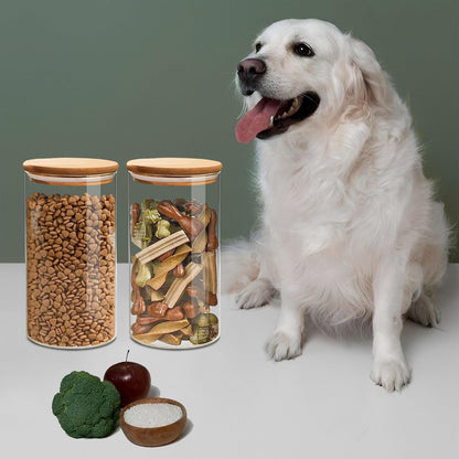 Round Glass Jars Canister with Wood Lid 40 FL OZ [Set of 3], Container Jar with Sealing, Lids for
