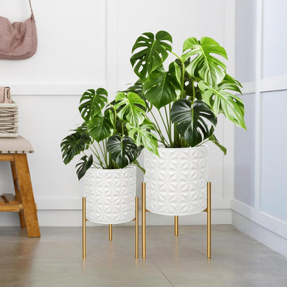 ARNIS Modern Planter Pots, Set of 2 Large Planters with Stand, Decorative Planters, Metal Pots with