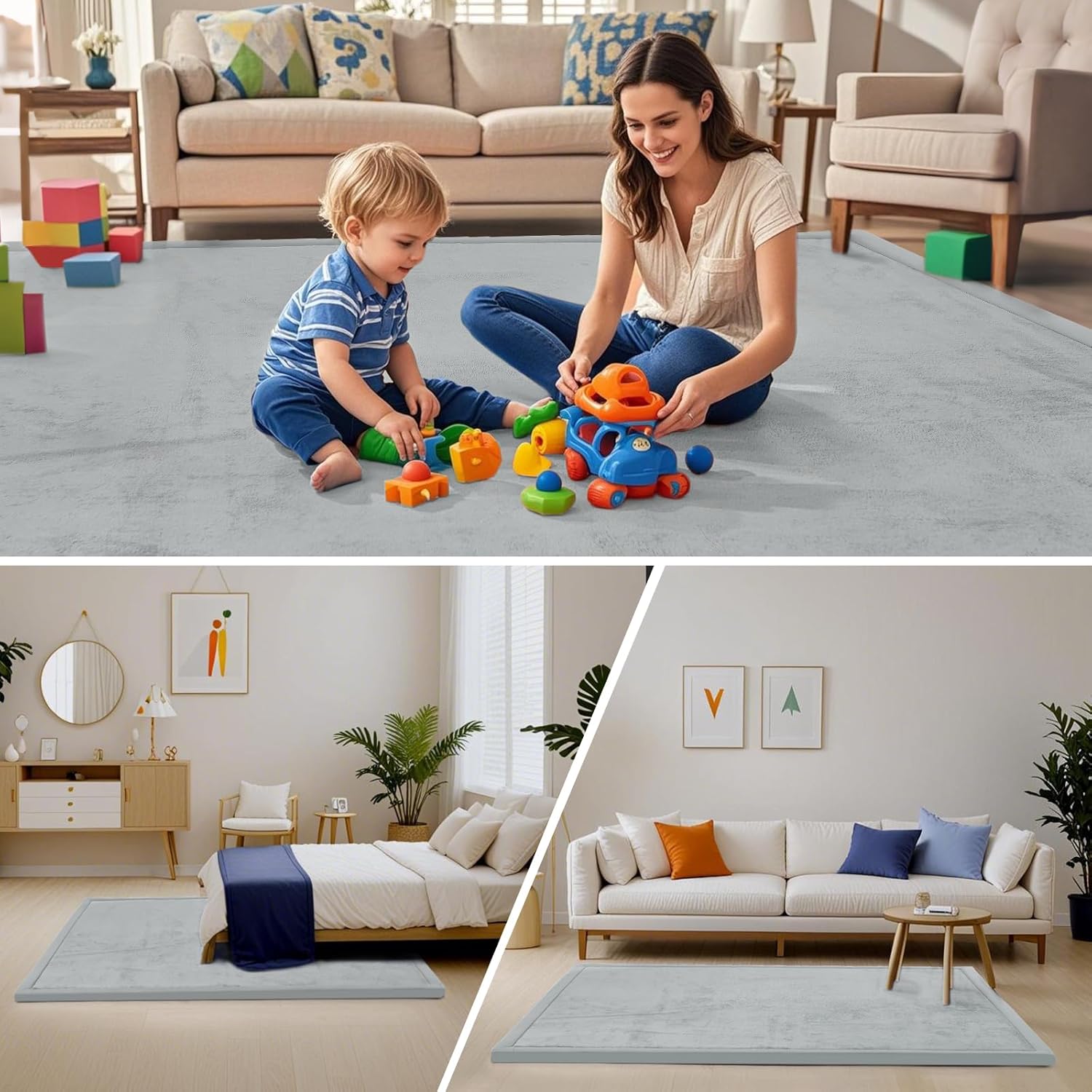ACOMOPACK Baby Play Mat for Floor,1.3" Thick Memory Foam Area Rug for Living Room,Soft Velvet