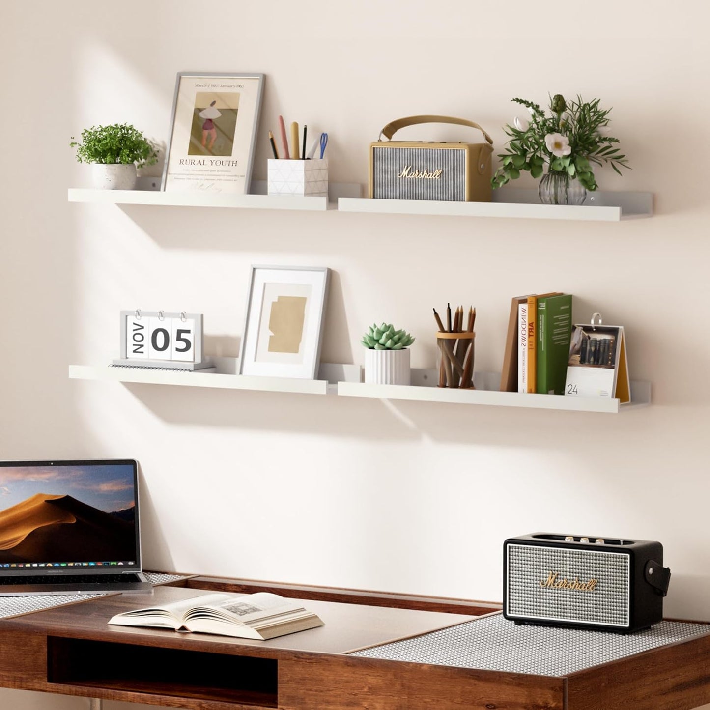 upsimples Floating Shelves for Wall, Wall Shelves for Decor Storage Set of 6, Wall Mounted Wood