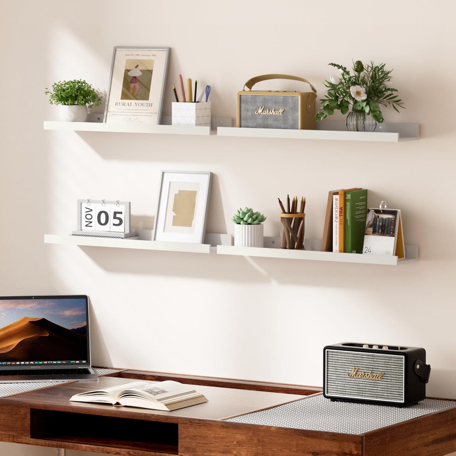 upsimples Floating Shelves for Wall, Wall Shelves for Decor Storage Set of 6, Wall Mounted Wood
