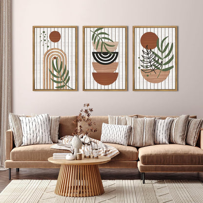 Large Boho Mid Century Wood Wall Art Set Modern Bohemian Wooden Wall Decor Minimalist Leaf Art