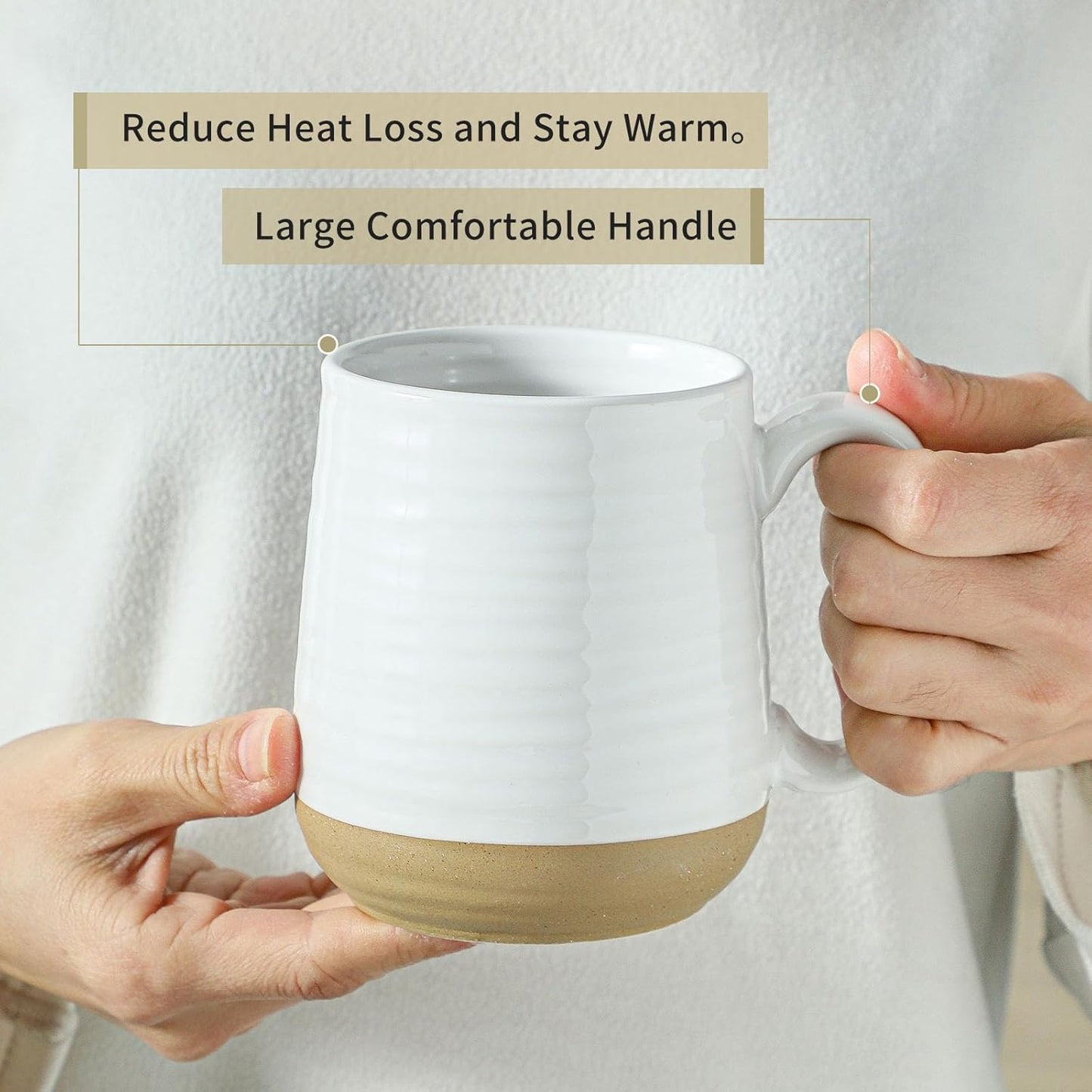 Hasense Coffee Mugs Set of 6, 15 oz Ceramic Coffee Cups with Comfortable Handle, Classic White Mug