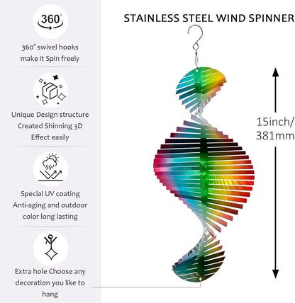 Wind Spinner Rainbow Wave Wind Spinners for Yard and Garden,15in Hanging Kinetic Yard Art Wind