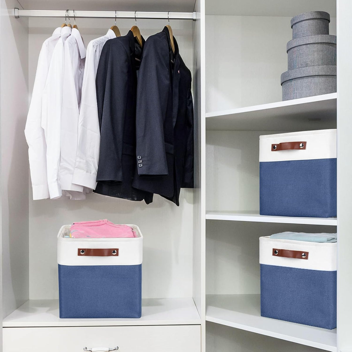 Collapsible Fabric Storage Cubes 11x11 Cube Storage Bins, 4 Pack Closet Baskets Box with Handles