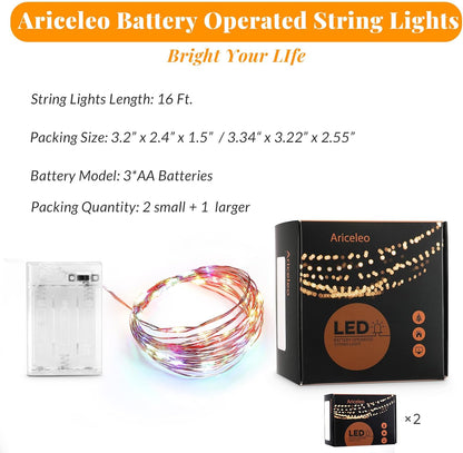 Led Fairy Lights Battery Operated, 2 Packs Mini Battery Powered Copper Wire Starry Fairy Lights for