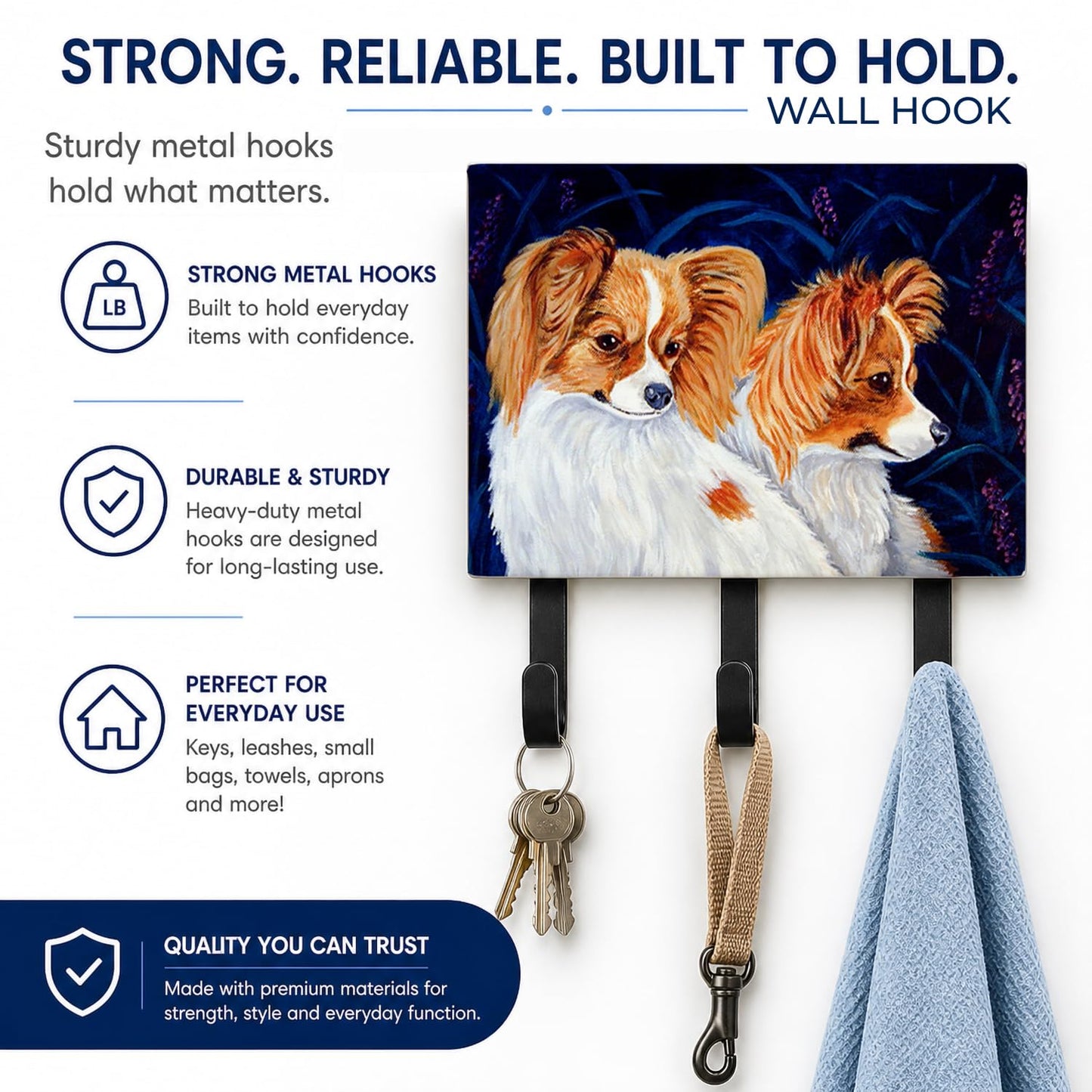 Caroline's Treasures 7241TH68 Papillon Leash or Key Holder, Wall Hooks, Key Hooks Holder, Coat Rack