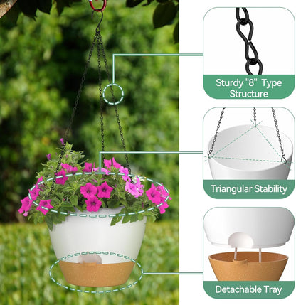 ZMTECH 12 Inch Hanging Planters for Indoor Outdoor Plants, 1 Pack Self Watering Hanging Plant Pots