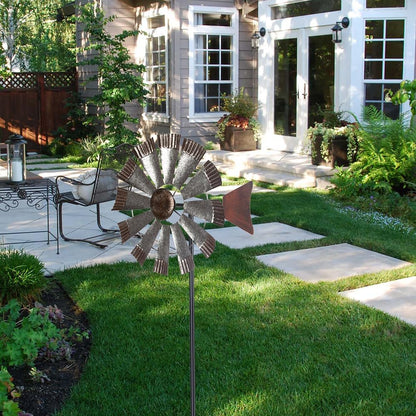 Wind Spinners Outdoor，Metal Vintage Style Single Sided Silver Windmill Kinetic Wind Spinner for