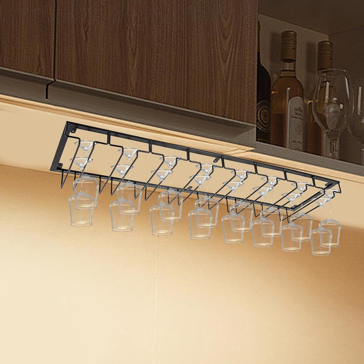 Wine Glass Rack Under Cabinet Stemware Wine Glass Holder Glasses Storage Hanger 8 Row Extreme Large