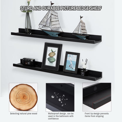 AZSKY Picture Ledge Shelf, Floating Shelves Set of 2, 48 Inches Picture Shelves for Wall with