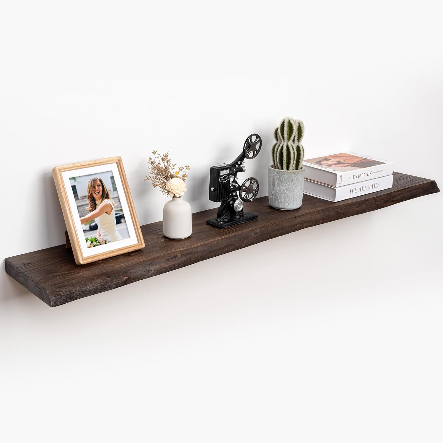 RICHFOCUS Live Edge Elm Floating Shelves - 55" W x 9.3" D Rustic Solid Wood Wall Shelves with